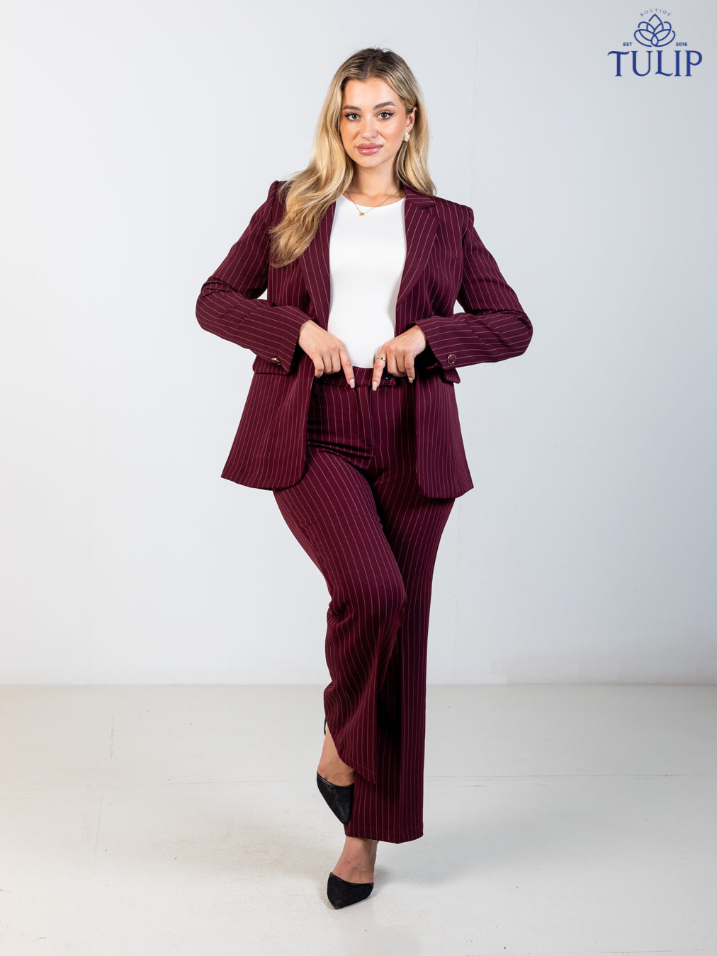 Burgundy Stripped Suit