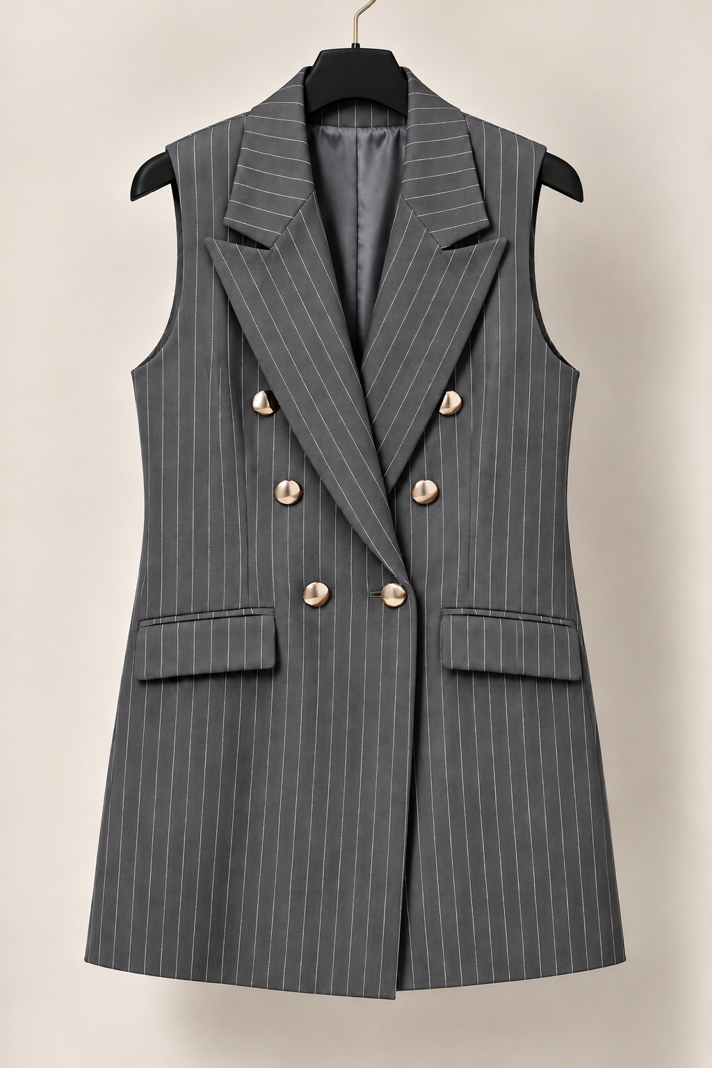 Stripped Sleeveless Blazer