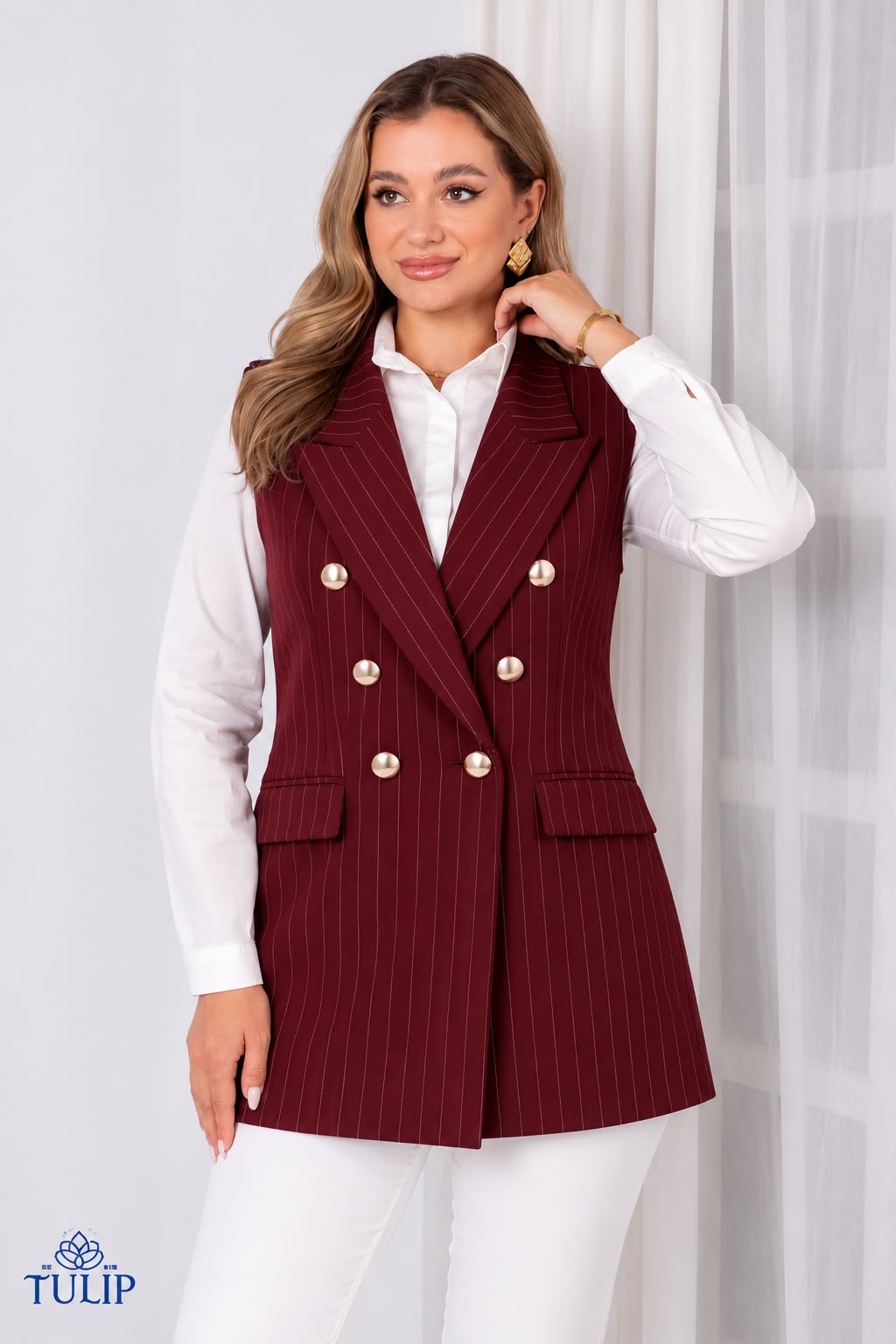 Stripped Sleeveless Blazer